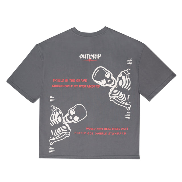 back mockup of unisex skulls in the grave tee from outdrip 